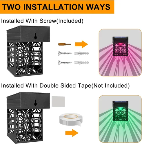 Vista 7 de GOODFOEVER Luces solares para terraza, paquete de 8 luces para valla con 2 modos de iluminación blanca cálida/RGB, luces solares para exteriores