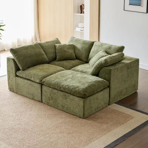 Vista 7 de Sofá modular en forma de L de 102 pulgadas para sala de estar, moderno sofá modular con otomana, cómodo sofá de espuma viscoelástica de felpilla sin