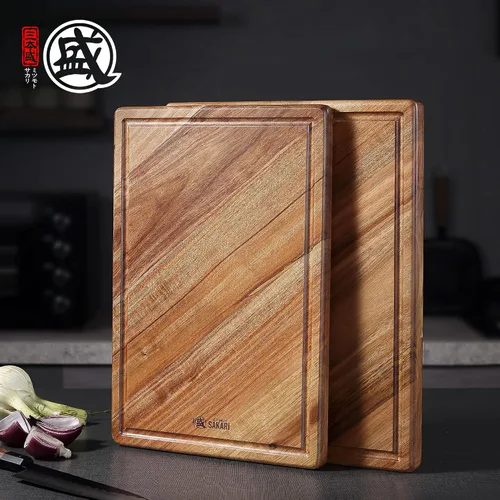 Vista 3 de MITSUMOTO SAKARI Tabla de cortar de madera de acacia de 16 x 11 pulgadas con ranura para jugo