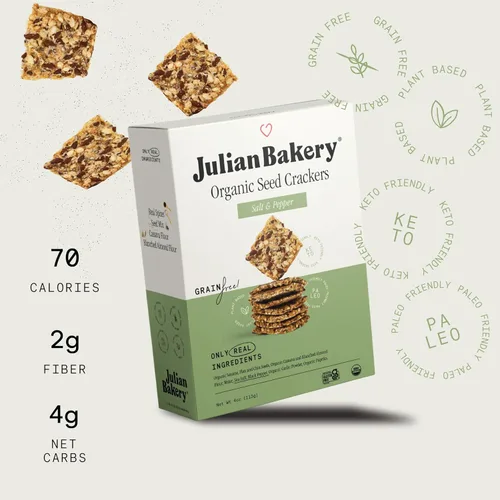 Vista 3 de Julian Bakery® Galletas de semillas orgánicas, sal y pimienta, 4 onzas, sin gluten y con certificación orgánica, sin granos, bajas en carbohidratos
