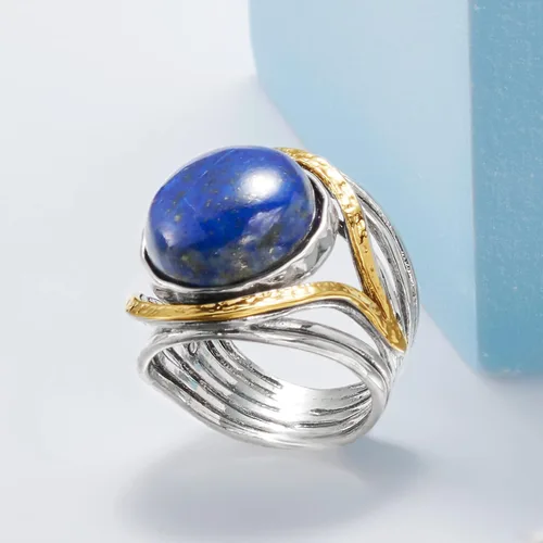 Vista 5 de Ross-Simons Pearl or Gemstone Openwork Ring in Silver and 14kt Yellow Gold