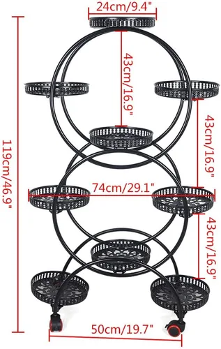 Vista 3 de Soporte de metal para plantas de 6 niveles con ruedas, soporte para macetas para plantas de interior, soporte para plantas de interior, soporte