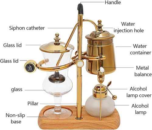 Vista 8 de Family Balance - Cafetera sifón con sifón, diseño elegante de estilo retro (dorado)