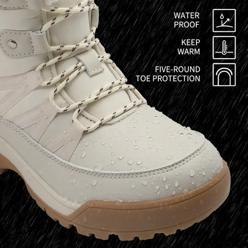Vista 5 de AZBZCZ Botas de nieve de invierno para mujer, impermeables, antideslizantes, con forro de piel fría, zapatos cómodos