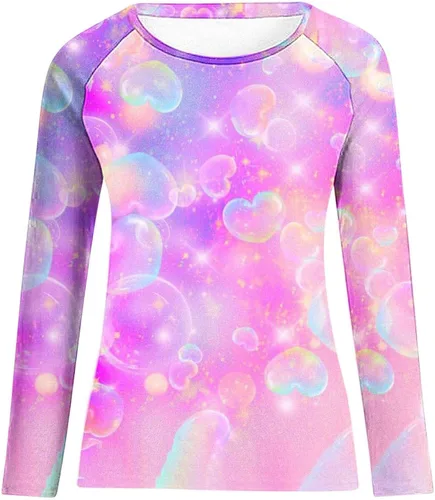 Vista 3 de Camisas con estampado de corazón para mujer, regalos de San Valentín, ajuste holgado, casual, teñido anudado, tops de manga larga