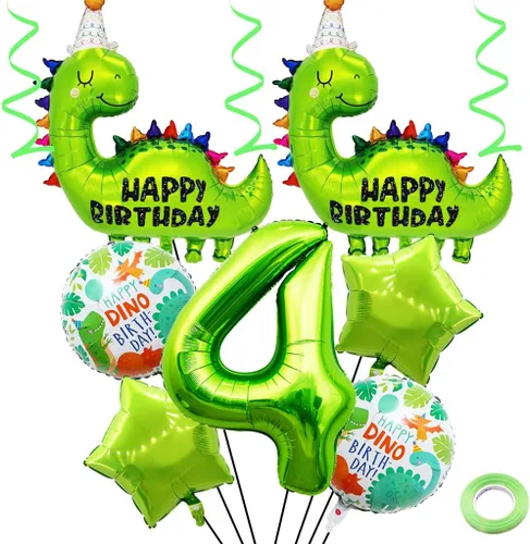 Vista 9 de Globos de cumpleaños de dinosaurio número 2, globo de aluminio de aluminio con el número 2 para fiestas temáticas de dinosaurios, decoración