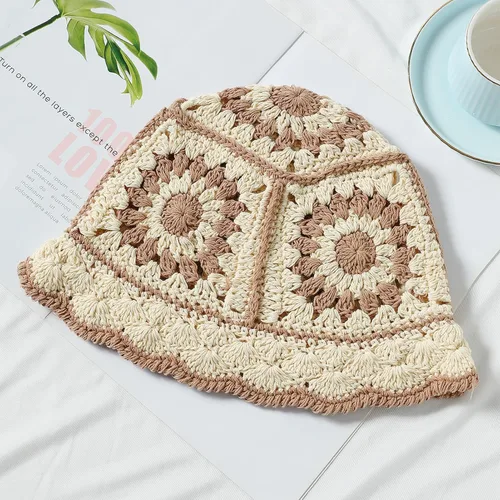 Vista 7 de Fiewmay Sombrero de ganchillo hecho a mano estilo boho sombrero para mujer