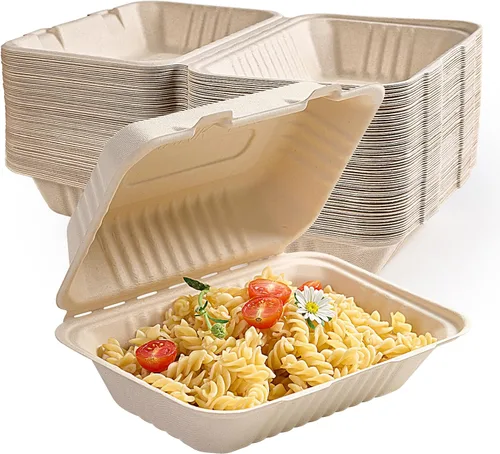 Vista 9 de ECOLipak Paquete de 300 recipientes con forma de ostra para llevar, 100% compostables y desechables, recipientes para llevar comida de 20,3 x 20,3 3