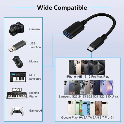 Vista 7 de Paquete de 2 adaptadores USB C a USB 3.0, cable USB C macho a hembra OTG para Google Pixel 10 Pro XL 10 Pro Fold 10 9A 9 8 7 6 Pro, adaptador OTG