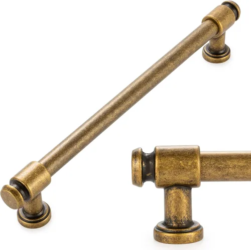 Vista 13 de KOOFIZO Tirador de gabinete con parte superior plana y redonda - Manija de tirador de mueble de latón antiguo (30 mm / 1.2 Pulgadas), paquete de 10