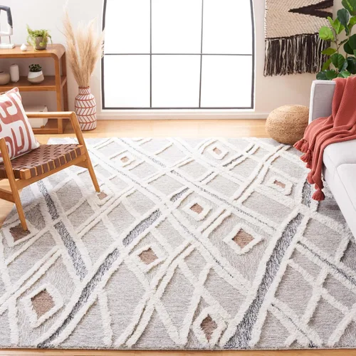 Vista 14 de SAFAVIEH Casablanca Collection - Alfombra decorativa de 2 x 3 pies, color marfil y marrón, lana marroquí hecha a mano, ideal para zonas de alto