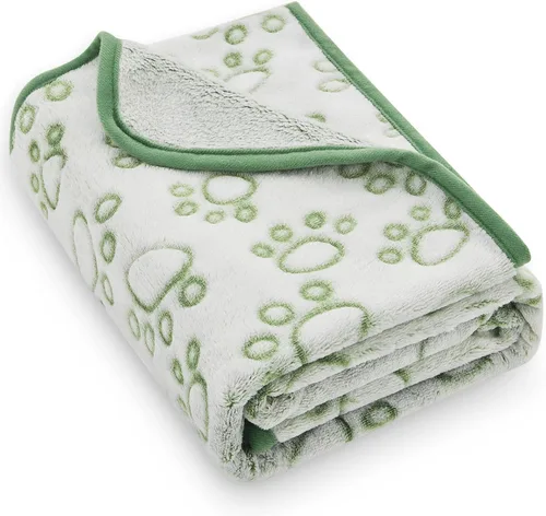 Vista 11 de Stuffed Manta Premium Suave para Perro Pequeña Beige, con Franela Beige Lindo Estampado de Huellas, 24 x 32 pulgadas, Manta para Gatos Suministros