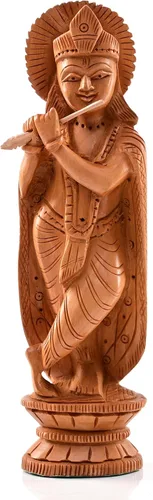 Vista 7 de Estatua india de madera, ídolo, murti, para decoración de escritorio del templo del hogar, Pooja, regalo (Krishna, 6 pulgadas)