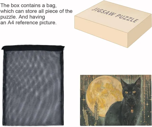 Vista 7 de Rompecabezas de 500 piezas con diseño de gato de brujas vintage, rompecabezas educativo de descompresión intelectual para adultos, pensamiento