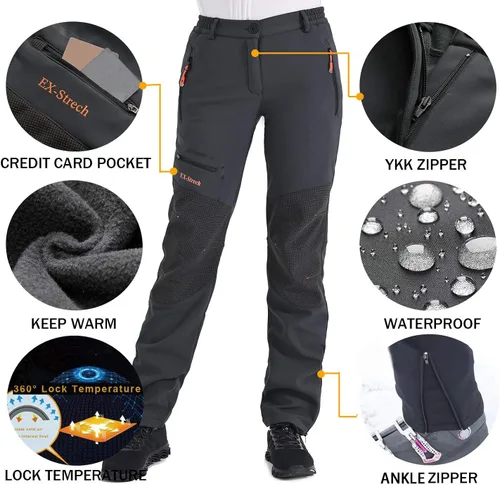 Vista 3 de Postropaky - Pantalones de esquí de nieve para mujer, impermeables, aislados, softshell, snowboard, cierre inferior de pierna