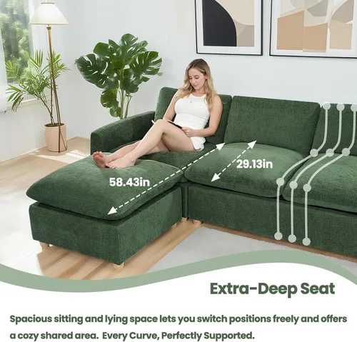 Vista 8 de Sofá extraíble en forma de L con cama cama y otomana de almacenamiento, sofá modular de felpilla para sala de estar, sofá modular en forma de L