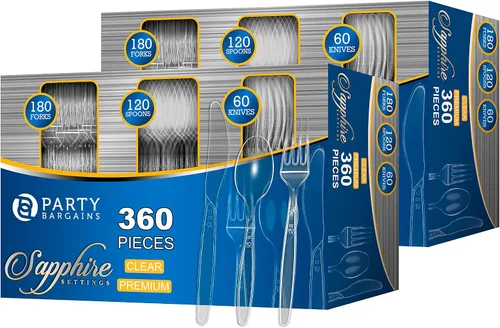 Vista 9 de Party Bargains Juego de cubiertos desechables [zafiro] - [120 unidades] Juego de cubiertos desechables transparentes, resistentes y sólidos Un zafiro