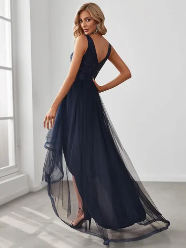 Vista 2 de Ever-Pretty Vestido de fiesta de noche con cuello en V sin mangas alto-bajo de lentejuelas para mujer 0793-USA
