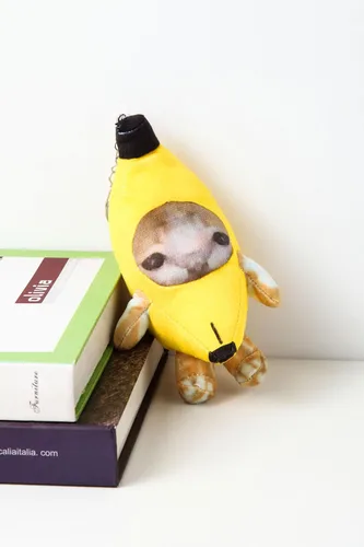 Vista 2 de Llavero de peluche de gato de plátano que llora, adornos divertidos felices del animal de peluche del gato del sonido del bebé