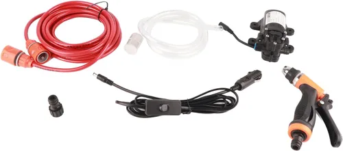 Vista 6 de Luqeeg Lavadora eléctrica a presión de 12 V, 80 W, 130 PSI, potente lavadora portátil con manguera de PVC de 20 pies, función de protección contra