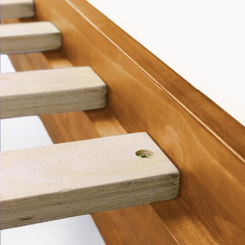Vista 5 de Base de cama, fabricada en EE. UU. con 100% madera de pino norteamericano, base sólida para colchón con tablillas de pino prensado, instalación sin