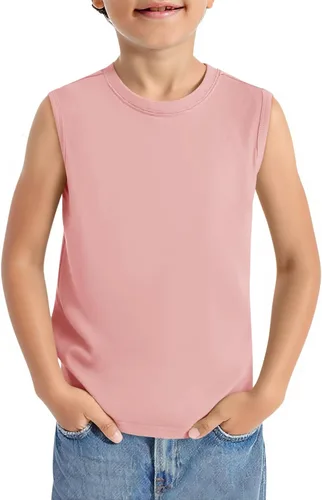 Vista 15 de Haloumoning Camisetas deportivas sin mangas con cuello redondo para niños de 5 a 14 años Albaricoque