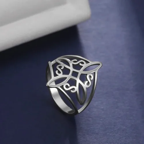 Vista 5 de TEAMER Anillo de nudo de brujas, amuleto celta de acero inoxidable, joyería vintage para mujer