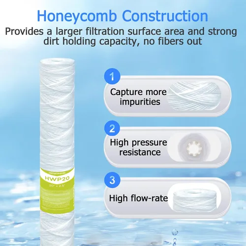 Vista 3 de Cartucho de filtro de agua de 5 micrones para toda la casa, filtros de sedimentos para heridas de cuerda para agua de pozo, reemplazo universal