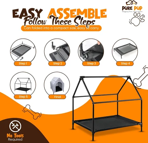 Vista 5 de Casa extragrande para perros al aire libre con toldo de techo, cama elevada con ventanas de malla de 16.1 x 11.4 x 9.8 in/19.2 lbs - Refugio