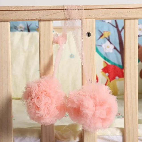 Vista 6 de Bola de red para bebés, bolas de flores colgantes para cama, accesorios para cuna, decoración colgante de pared (rosa)