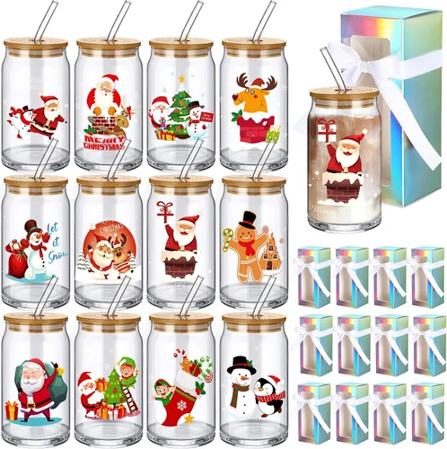 Vista 10 de Layhit - Juego de 12 vasos de cristal de Navidad, 16 onzas, vasos