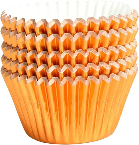 Vista 10 de Forros para cupcakes de papel de aluminio negro, 100 tazas de papel metálico para hornear para fiestas de cumpleaños, bodas o baby showers