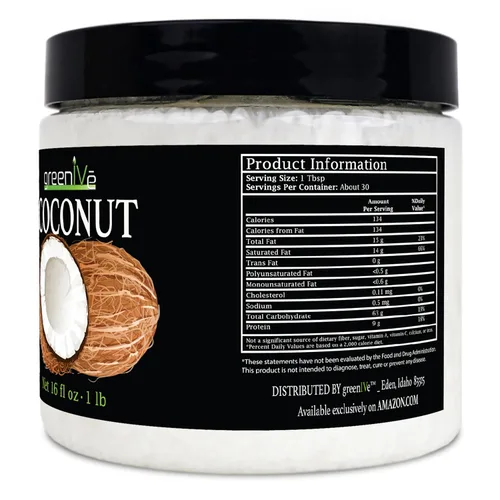 Vista 2 de GreenIVe - Aceite de coco crudo virgen 100% puro - Orgánico - Puro - Virgen - Exclusivo en Amazon (16 onzas)