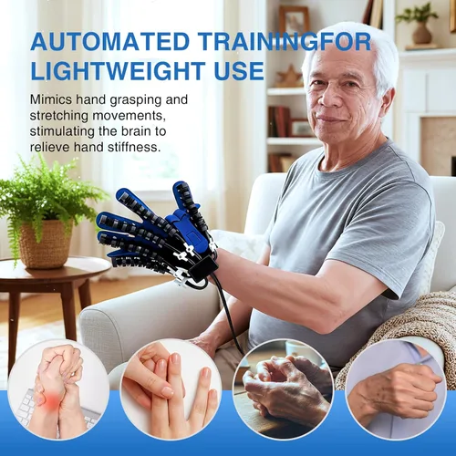 Vista 9 de Equipo de rehabilitación de manos, guantes de terapia para dispositivo de recuperación de mano de accidente cerebrovascular, guante