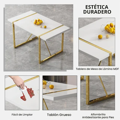 Vista 4 de Conjunto de mesa de comedor blanco Ebullient para 4, mesa rectangular de MDF y sillas de comedor de cuero sintético negro, juego de mesa de comedor
