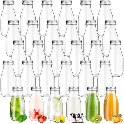 Vista 7 de Roshtia Paquete de 30 mini botellas de leche de plástico de 4 onzas (4.1 fl oz), botellas de jugo a granel con tapas, recipientes pequeños