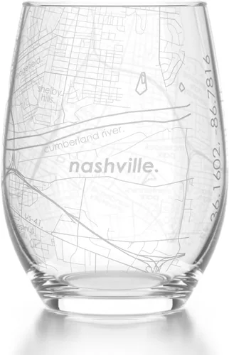 Vista 15 de Well Told Copa de vino sin tallo grabada con mapa de Atlanta, Georgia (15 oz, transparente) - Mapa de ciudad grabado, vaso personalizado, regalos