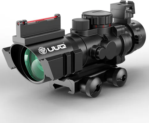 Vista 7 de UUQ Prism 4x32 Red/Green/Blue Triple Illuminated Rapid Range Reticle Rifle Scope W/Top Fiber Optic Sight and Weaver Slots