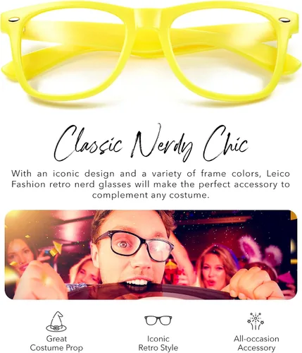Vista 2 de LEICO FASHION Lentes transparentes sin receta retro para hombres y mujeres, lentes falsos para disfraz de cosplay