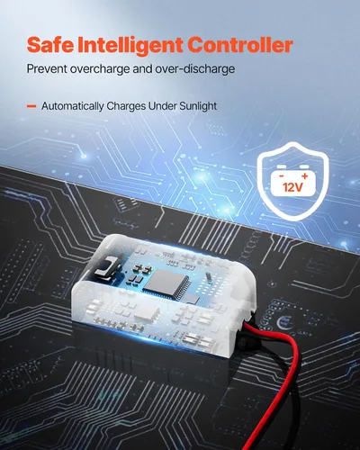 Vista 3 de VEVOR Cargador de batería de panel solar de 20 W y 12 V, cargador de batería solar con controlador inteligente integrado y 3 cables de conexión