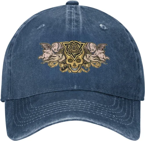 Vista 2 de Cowboy Hat Trendy Hats for Man and Women Djustable Four Season Outdoor Baseball Cap of Hell Skull with Angel Navy Blue