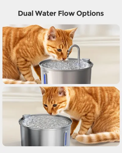 Vista 2 de Fuente de agua para gatos de acero inoxidable: fuente para gatos de 108 oz/3.2 L para beber Dispensador de tazón de agua silencioso para gatos