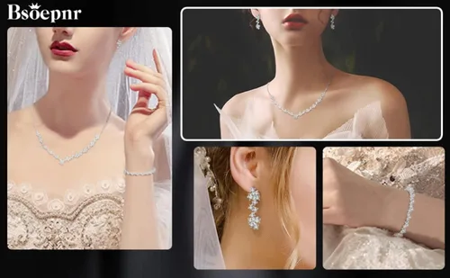 Vista 4 de Bridal Jewelry Set for Wedding Jewelry Sets for Women Cubic Zirconia Necklace Dangle Earrings Bracelet Set Hypoallergenic Wedding Jewelry For Bride