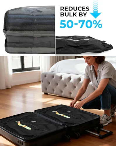 Vista 2 de AIDONS Bolsas de viaje al vacío con bomba – Bolsas de compresión al vacío reutilizables, nailon reforzado 420D, resistentes a desgarros