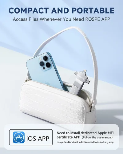 Vista 7 de Memoria USB USB con certificación MFi para iPhone, memoria externa 4 en 1 para ahorro de video y copia de seguridad (plata, 256 GB)