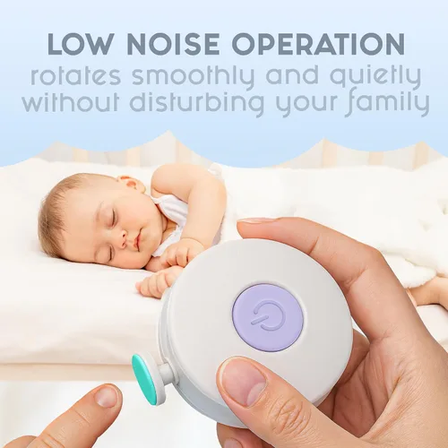Vista 5 de Elan Baby Cortadora de uñas eléctrica, lima de uñas para bebé, lima de uñas segura y fácil para recién nacidos, bebés y niños pequeños, 6 cabezales