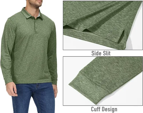 Vista 3 de MAGCOMSEN Polo de golf de manga larga para hombre, con cuello, casual, atlética, de secado rápido