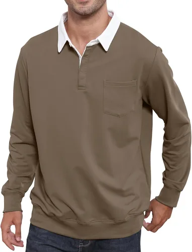 Vista 2 de Opomelo Mens Collar Long Sleev Polo Shirts Loose Fit Warm Golf Shirt Pullover Shirt with Pocket