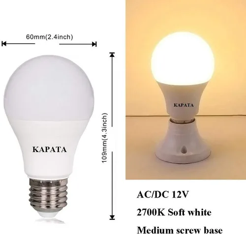 Vista 2 de Bombilla LED A19 de 12 V, color blanco suave, 2700 K, 60 W, equivalente a halógeno, bombillas A19 E26, base de tornillo, para RV, barco, campamento