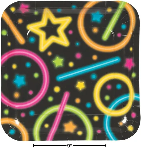 Vista 2 de Fun Express - Platos cuadrados de papel neón brillante para fiestas - Artículo de fiesta para niños y niñas de todas las edades - Diversión